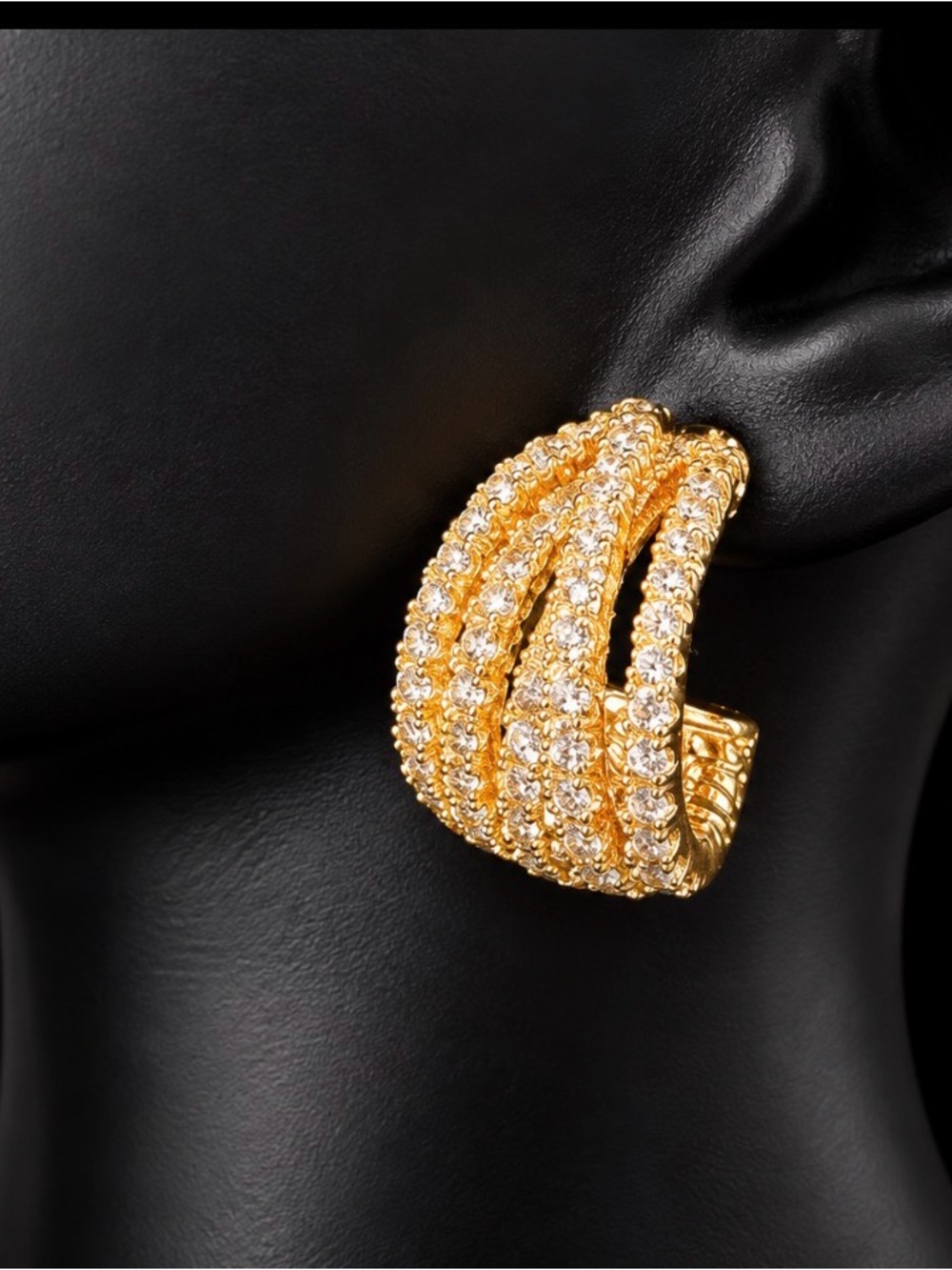 Gold Crystal Multi-Row Hoop Earrings - Women Jewelry